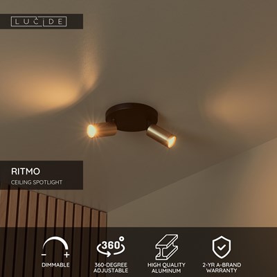 Lucide RITMO - Ceiling spotlight - Ø 15 cm - 2xGU10 (MR11) - Matt Gold / Brass